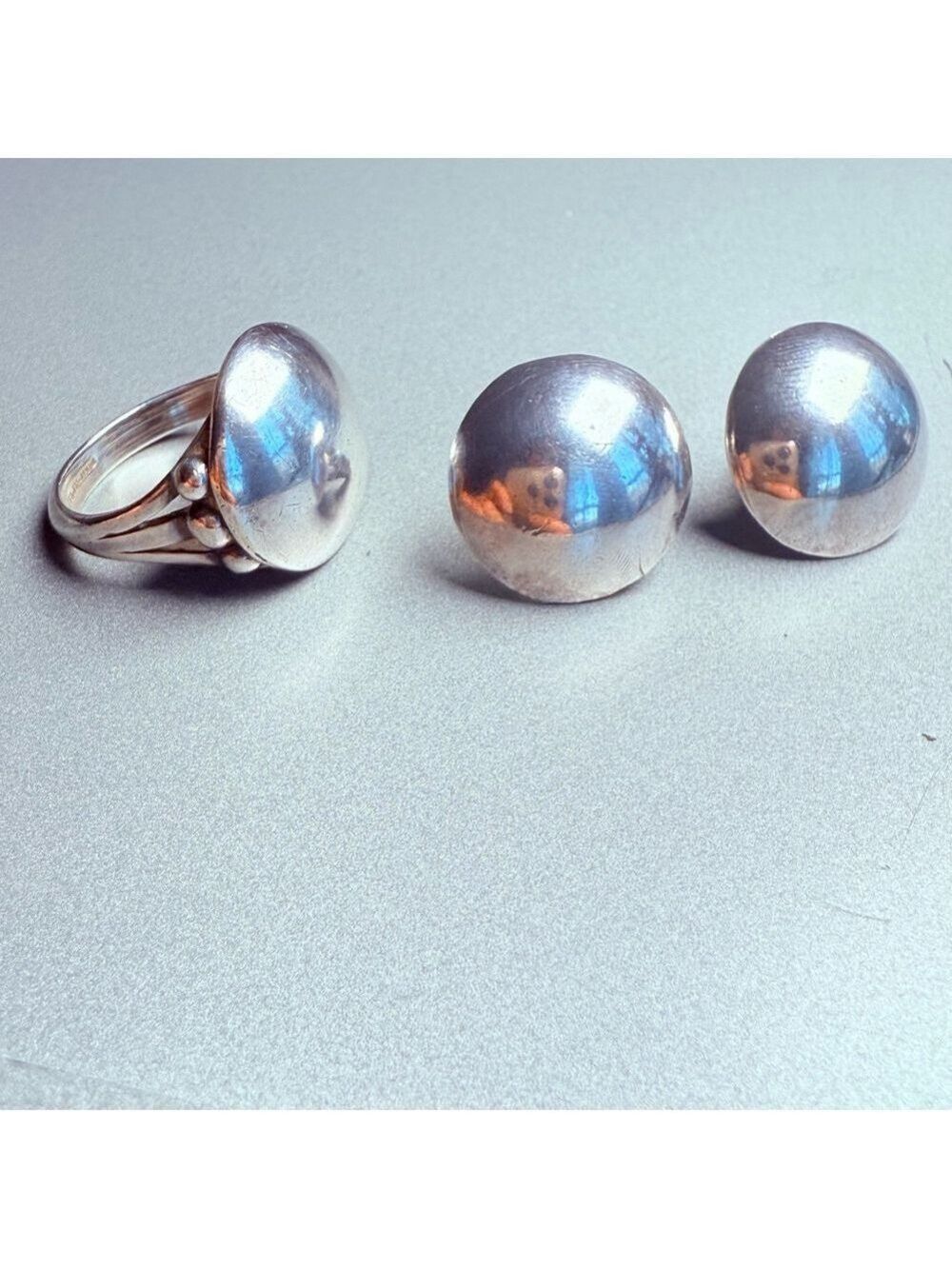Navajo Modernist Gilbert Gomez Sterling Silver Bracelet, Ring, Earrings Set VTG - Picture 6 of 13